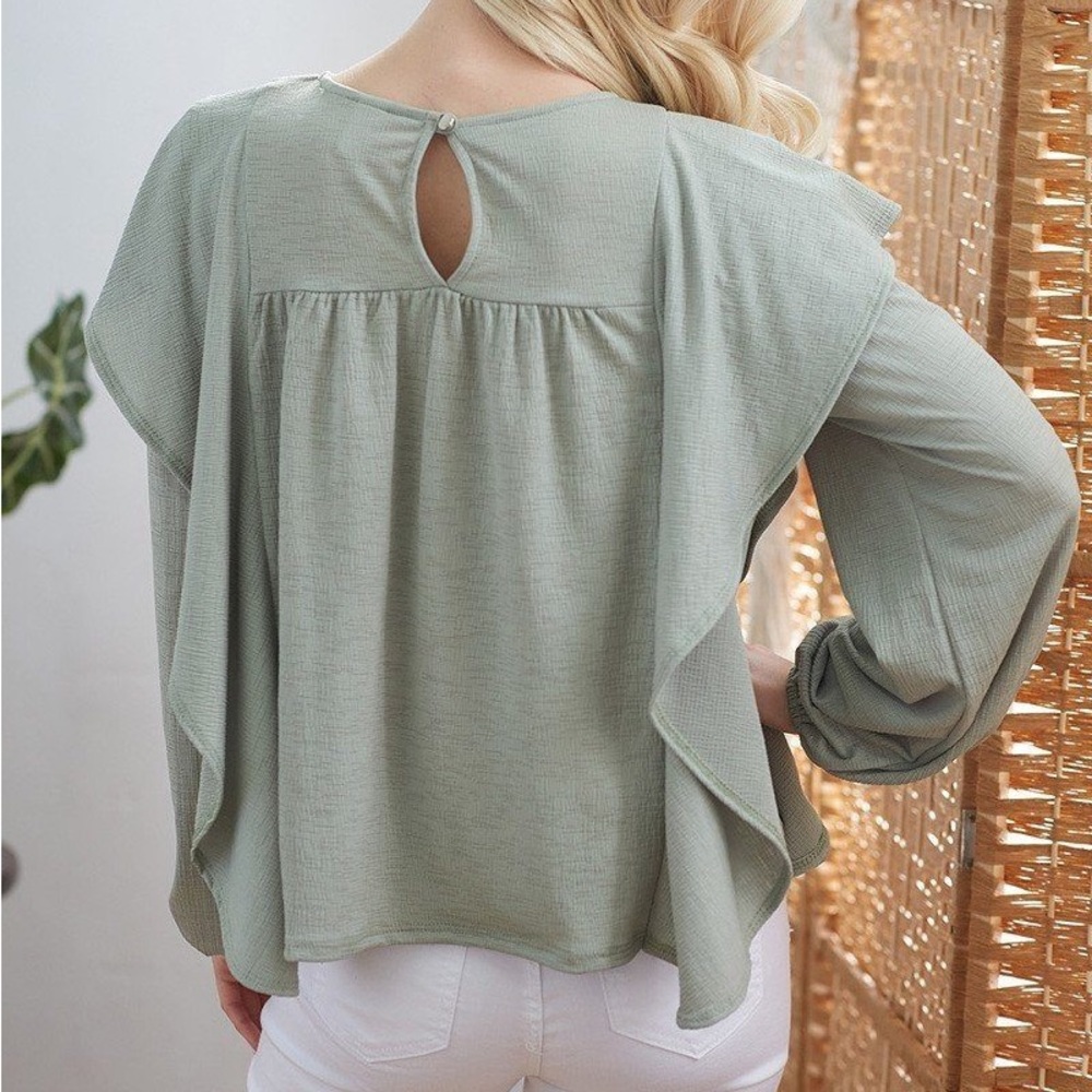 Draped Ruffle Longsleeve Top - Picture 2 of 2
